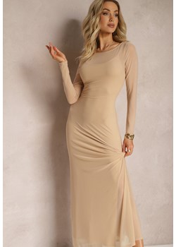 Beżowa Siateczkowa Sukienka o Taliowanym Kroju z Halką Manemoma ze sklepu Renee odzież w kategorii Sukienki - zdjęcie 170183091
