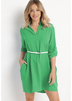 Zielona Sukienka Koszulowa o Rozkloszowanym Fasonie Neoriana ze sklepu Born2be Odzież w kategorii Sukienki - zdjęcie 170184302
