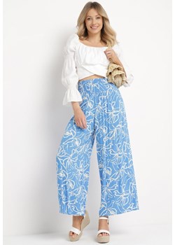 Niebieskie Wiskozowe Spodnie Szerokie we Florystyczny Wzór Seridwen ze sklepu Born2be Odzież w kategorii Spodnie damskie - zdjęcie 170184550