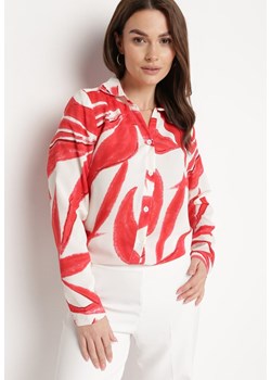Czerwono-Biała Koszula Ozdobiona Akwarelowym Wzorem Muirella ze sklepu Born2be Odzież w kategorii Koszule damskie - zdjęcie 170184580