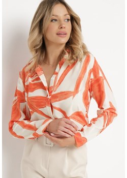 Pomarańczowo-Biała Koszula Ozdobiona Akwarelowym Wzorem Muirella ze sklepu Born2be Odzież w kategorii Koszule damskie - zdjęcie 170184590