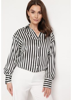 Czarno-Beżowa Koszula Satynowa w Klasyczne Paski Ethneni ze sklepu Born2be Odzież w kategorii Koszule damskie - zdjęcie 170184710