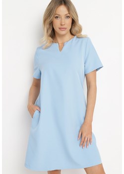 Niebieska Sukienka Trapezowa Mini z Kieszeniami Hreona ze sklepu Born2be Odzież w kategorii Sukienki - zdjęcie 170184873