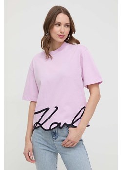 Karl Lagerfeld t-shirt bawełniany kolor różowy ze sklepu ANSWEAR.com w kategorii Bluzki damskie - zdjęcie 170206133