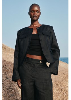 H & M - Lniany żakiet - Czarny ze sklepu H&M w kategorii Kurtki damskie - zdjęcie 170209954