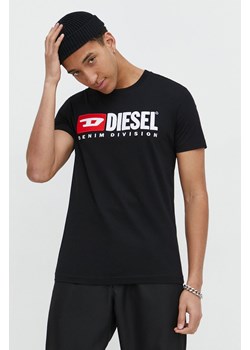 Diesel t-shirt bawełniany T-DIEGOR-DIV męski kolor czarny z aplikacją ze sklepu ANSWEAR.com w kategorii T-shirty męskie - zdjęcie 170215570