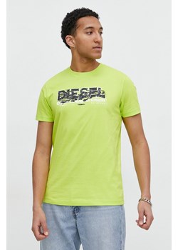 Diesel t-shirt bawełniany męski kolor zielony z nadrukiem ze sklepu ANSWEAR.com w kategorii T-shirty męskie - zdjęcie 170216001