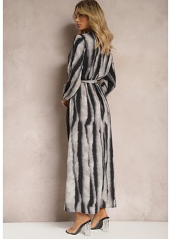 Czarno-Szara Rozkloszowana Sukienka Maxi z Kopertowym Dekoltem i Materiałowym Paskiem Efengia ze sklepu Renee odzież w kategorii Sukienki - zdjęcie 170217542