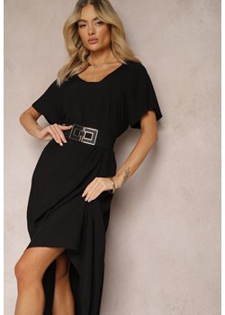 Czarna Rozkloszowana Sukienka Maxi z Bawełny z Trójkątnym Dekoltem Nastal ze sklepu Renee odzież w kategorii Sukienki - zdjęcie 170217560