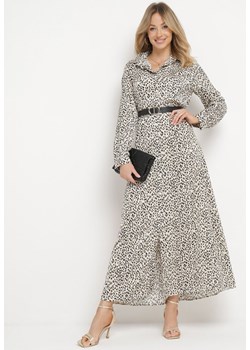 Jasnobeżowa Sukienka Koszulowa Maxi w Nieregularne Kropki Mastalia ze sklepu Born2be Odzież w kategorii Sukienki - zdjęcie 170217740