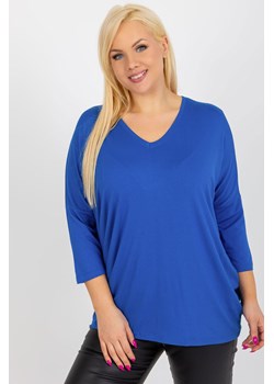 Kobaltowa bluzka plus size basic z rękawem 3/4 ze sklepu 5.10.15 w kategorii Bluzki damskie - zdjęcie 170218090