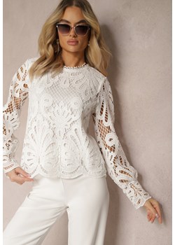Biała Koronkowa Bluzka z Ażurowymi Wycięciami Alintia ze sklepu Renee odzież w kategorii Bluzki damskie - zdjęcie 170222301