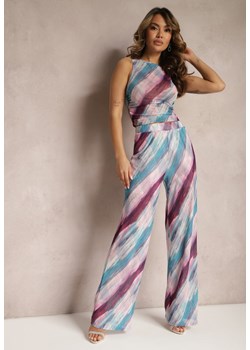 Niebiesko-Fioletowe Siateczkowe Spodnie Szerokie High Waist Mandiore ze sklepu Renee odzież w kategorii Spodnie damskie - zdjęcie 170231484