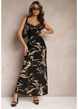 Beżowa Długa Sukienka w Marmurkowy Wzór z Cienkimi Ramiączkami Grannia ze sklepu Renee odzież w kategorii Sukienki - zdjęcie 170231494