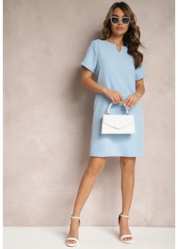 Niebieska Trapezowa Sukienka Mini z Krótkim Rękawem i Kieszeniami Vrea ze sklepu Renee odzież w kategorii Sukienki - zdjęcie 170231640