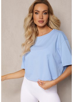 Niebieski Oversizowy T-shirt z Bawełny z Okrągłym Dekoltem Calama ze sklepu Renee odzież w kategorii Bluzki damskie - zdjęcie 170231744