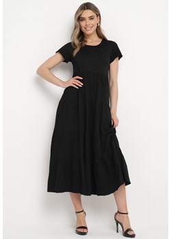 Czarna Bawełniana Sukienka Maxi Rozkloszowana z Okrągłym Dekoltem Isari ze sklepu Born2be Odzież w kategorii Sukienki - zdjęcie 170232693