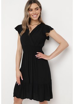 Czarna Bawełniana Sukienka z Szeroką Gumką w Talii i Falbankami Oclarinda ze sklepu Born2be Odzież w kategorii Sukienki - zdjęcie 170232712