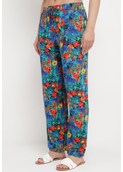 Niebieskie Proste Spodnie z Wiskozy w Kwiatowy Print Yadolle ze sklepu Born2be Odzież w kategorii Spodnie damskie - zdjęcie 170233020