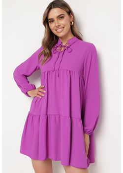 Fioletowa Rozkloszowana Sukienka z Falbanką Uxaria ze sklepu Born2be Odzież w kategorii Sukienki - zdjęcie 170233204