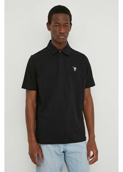 PS Paul Smith polo z domieszką lnu kolor czarny z aplikacją ze sklepu ANSWEAR.com w kategorii T-shirty męskie - zdjęcie 170239071