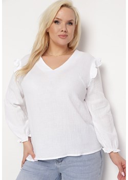 Biała Bluzka z Bawełny z Długim Rękawem i Falbanką Pixela ze sklepu Born2be Odzież w kategorii Bluzki damskie - zdjęcie 170247382
