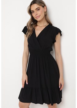 Czarna Bawełniana Sukienka Midi z Kopertowym Dekoltem i Falbankami Xeniabia ze sklepu Born2be Odzież w kategorii Sukienki - zdjęcie 170260113