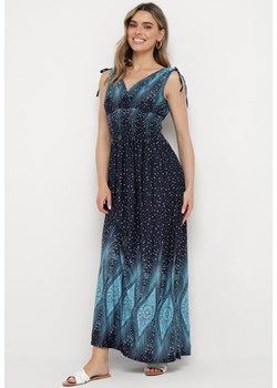 Niebiesko-Granatowa Sukienka Maxi z Wiskozy z Gumką w Talii w Stylu Boho Salura ze sklepu Born2be Odzież w kategorii Sukienki - zdjęcie 170260120