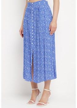 Niebieska Spódnica Maxi w Kwiatowy Print z Guziczkami Kasphine ze sklepu Born2be Odzież w kategorii Spódnice - zdjęcie 170260283
