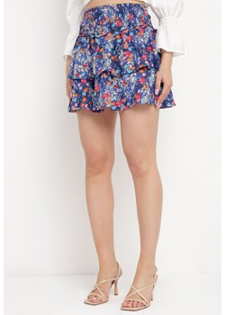 Niebiesko-Granatowa Spódnica Mini w Kwiatowy Print z Falbankami Rozkloszowana Kilina ze sklepu Born2be Odzież w kategorii Spódnice - zdjęcie 170260422