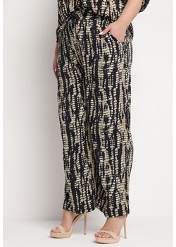Granatowo-Beżowe Szerokie Spodnie z Wysokim Stanem i Gumką w Pasie Miffiana ze sklepu Born2be Odzież w kategorii Spodnie damskie - zdjęcie 170260601