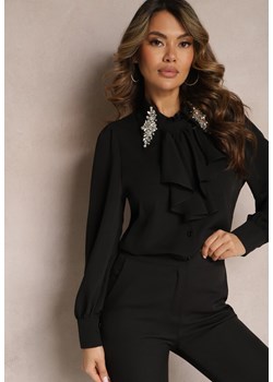 Czarna Rozkloszowana Sukienka z Transparentnymi Wstawkami z Koronki Saela ze sklepu Renee odzież w kategorii Sukienki - zdjęcie 170260950