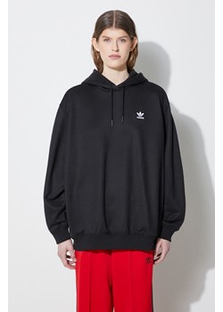 adidas Originals bluza Trefoil Hoodie damska kolor czarny z kapturem z nadrukiem IU2409 ze sklepu PRM w kategorii Bluzy damskie - zdjęcie 170263973