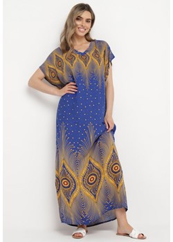 Granatowa Bawełniana Sukienka Pudełkowa Długa w Abstrakcyjny Wzór Olatias ze sklepu Born2be Odzież w kategorii Sukienki - zdjęcie 170267463