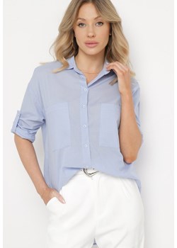 Niebieska Bawełniana Koszula Klasyczna z Kieszeniami Sasana ze sklepu Born2be Odzież w kategorii Koszule damskie - zdjęcie 170267510