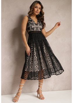Czarna Plisowana Sukienka na Ramiączkach z Ozdobnym Wzorem i Suwakiem Mirilla ze sklepu Renee odzież w kategorii Sukienki - zdjęcie 170267600