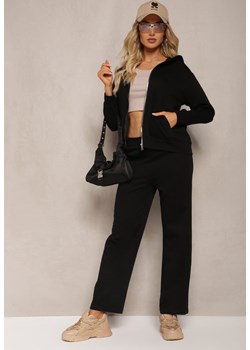 Czarny Komplet Dresowy Proste Spodnie i Zasuwana Bluza z Kapturem Nerathia ze sklepu Renee odzież w kategorii Dresy damskie - zdjęcie 170267701