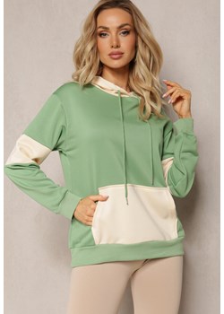 Zielona Oversizowa Bluza Typu Kangurka z Szeroką Kieszenią i Kapturem Iretha ze sklepu Renee odzież w kategorii Bluzy damskie - zdjęcie 170267731
