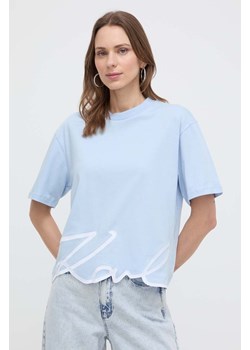 Karl Lagerfeld t-shirt bawełniany kolor niebieski ze sklepu ANSWEAR.com w kategorii Bluzki damskie - zdjęcie 170270781