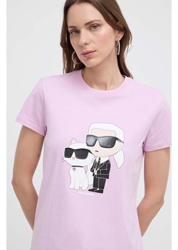 Karl Lagerfeld t-shirt bawełniany kolor różowy ze sklepu ANSWEAR.com w kategorii Bluzki damskie - zdjęcie 170270884