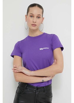 Karl Lagerfeld Jeans t-shirt bawełniany damski kolor fioletowy ze sklepu ANSWEAR.com w kategorii Bluzki damskie - zdjęcie 170271354