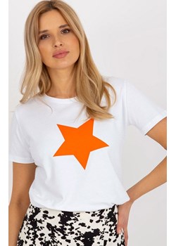 T-shirt damski z pomarańczową gwiazdą RV-TS-8626.00, Kolor biało-pomarańczowy, Rozmiar L/XL, Merribel ze sklepu Primodo w kategorii Bluzki damskie - zdjęcie 170280771