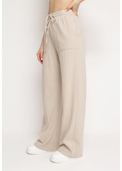 Beżowe Spodnie Dresowe z Elastycznej Bawełny z Szerokimi Nogawkami Summera ze sklepu Born2be Odzież w kategorii Spodnie damskie - zdjęcie 170301112