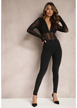 Czarne Spodnie o Fasonie Jegginsów z Gumką w Talii Lindraga ze sklepu Renee odzież w kategorii Spodnie damskie - zdjęcie 170301390