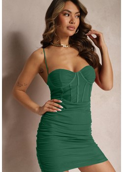 Zielona Dopasowana Sukienka Krótka na Ramiączkach z Gorsetową Górą Danu ze sklepu Renee odzież w kategorii Sukienki - zdjęcie 170301430