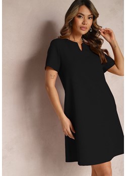 Czarna Trapezowa Sukienka Mini z Krótkim Rękawem i Kieszeniami Vrea ze sklepu Renee odzież w kategorii Sukienki - zdjęcie 170301453