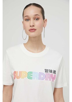 Superdry t-shirt bawełniany damski kolor beżowy ze sklepu ANSWEAR.com w kategorii Bluzki damskie - zdjęcie 170305612