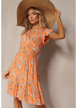 Pomarańczowa Kopertowa Sukienka Letnia z Bawełny w Kwiaty Ilivanna ze sklepu Renee odzież w kategorii Sukienki - zdjęcie 170308283