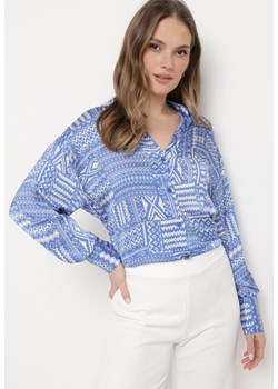 Niebieska Koszula w Etno Wzór Giolua ze sklepu Born2be Odzież w kategorii Koszule damskie - zdjęcie 170308531
