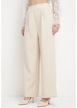 Jasnobeżowe Eleganckie Spodnie z Szerokimi Nogawkami Kahinuni ze sklepu Born2be Odzież w kategorii Spodnie damskie - zdjęcie 170308552